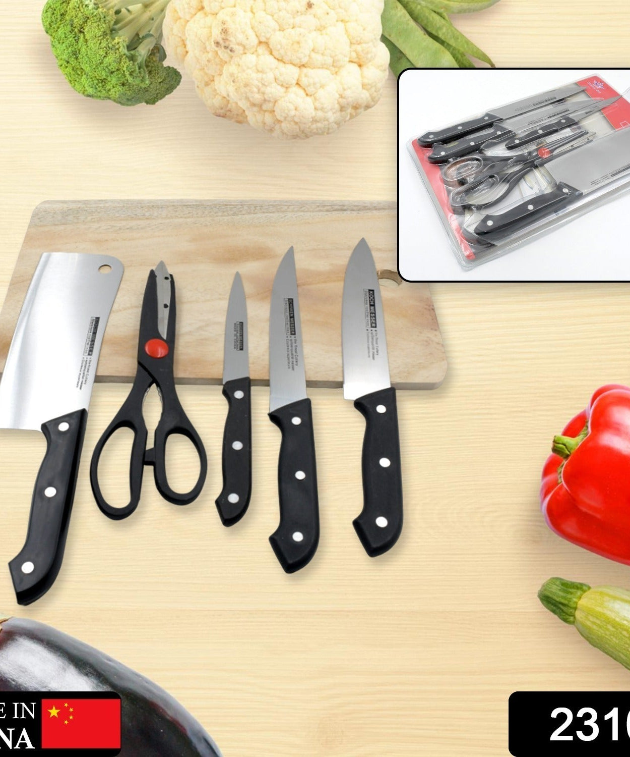 Kitchen knives set with storage block