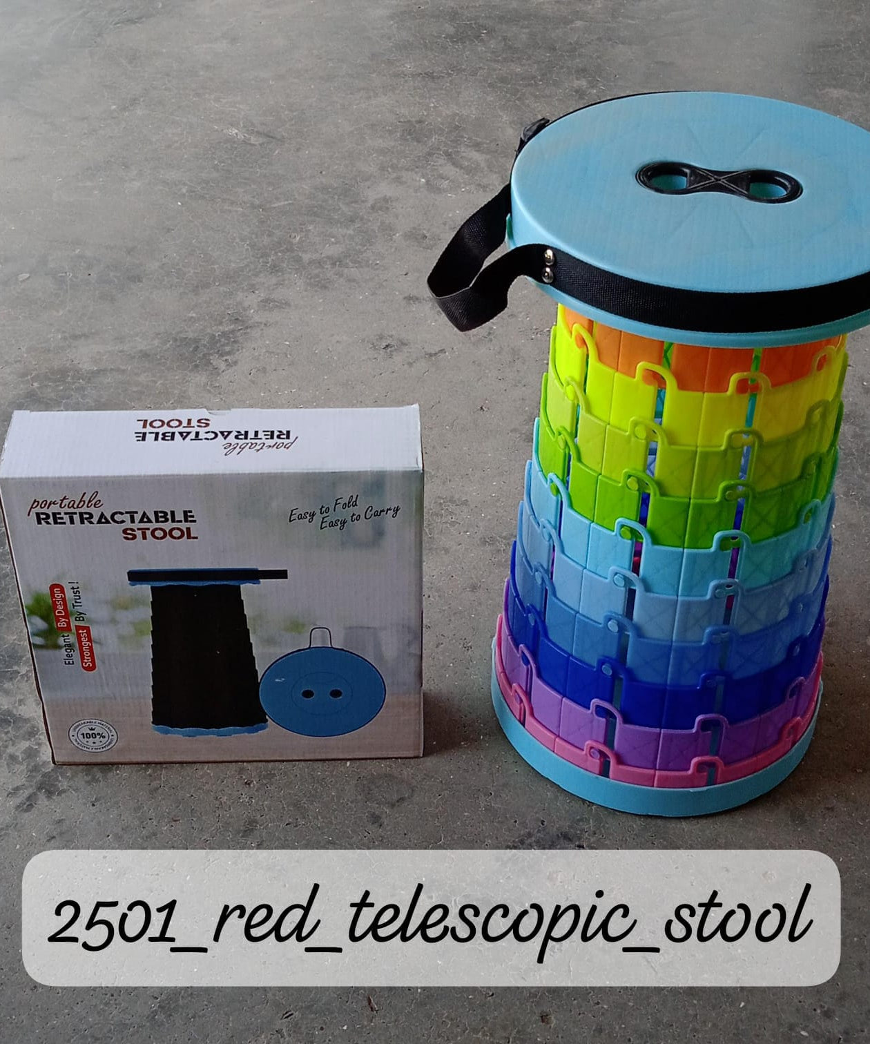 Mixed-color telescopic stool with height adjustment, foldable for storage