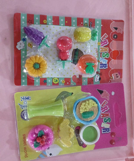 3D Mix Design Fancy & Stylish Colorful Erasers – Cute Novelty Eraser Set for Kids & School Prize (1 Set)