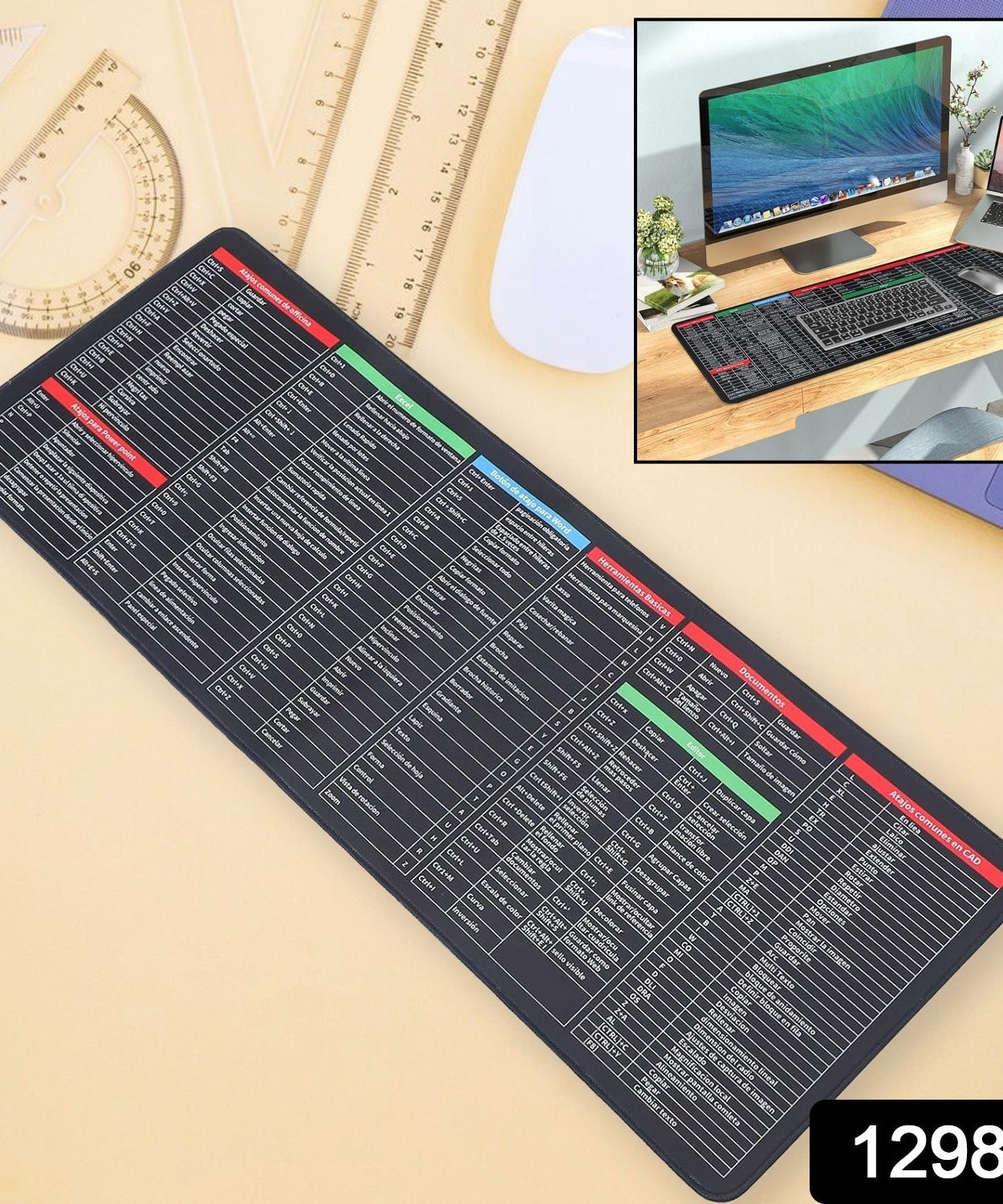 Mat of Shortcut Keyboard  Mouse Pad Mat Mouse Pads for Desk Quick Key Super Large Anti-slip Keyboard Pad Desk Accessories Desktop Mouse Pad Office Oversized Big Mouse Pad Rubber (80—30 Cm)