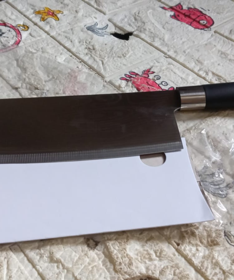 Stainless Steel Chef Damascus Cleaver Vegetable Knife with Plastic Handle & Cover, Multipurpose Use for Kitchen or Restaurant (12 Inch)