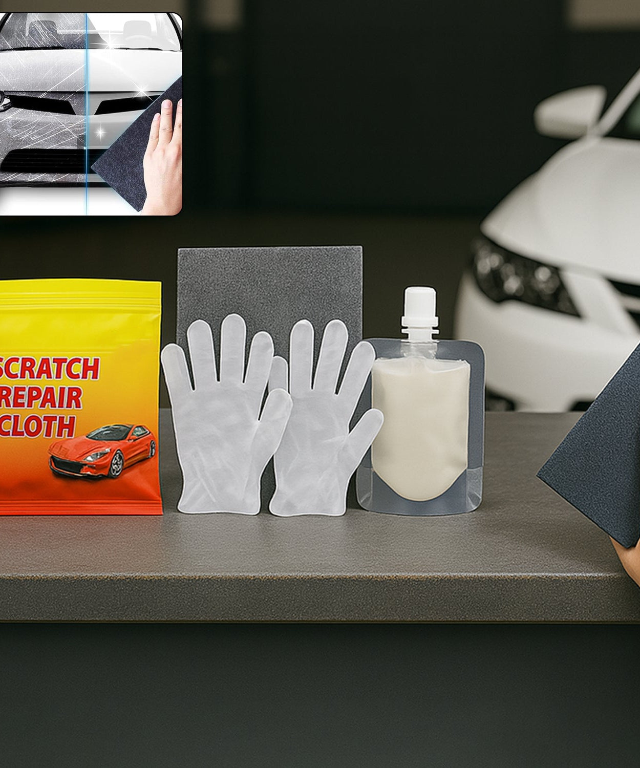 Nano Magic Car Scratch Remover Cloth, Multipurpose Scratch Repair Cloth, Cloth for Car Paint Scratch Repair, Easy to Repair Slight Scratches on the Surface Polishing Repeatable Use for All Kinds of Car (45 ML Repair Solution, 2 Gloves, 2 nano Cloth)