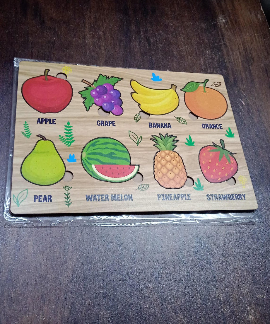 Wooden Fruits Puzzle Learning Educational Board (1 Set / 28×20 Cm)