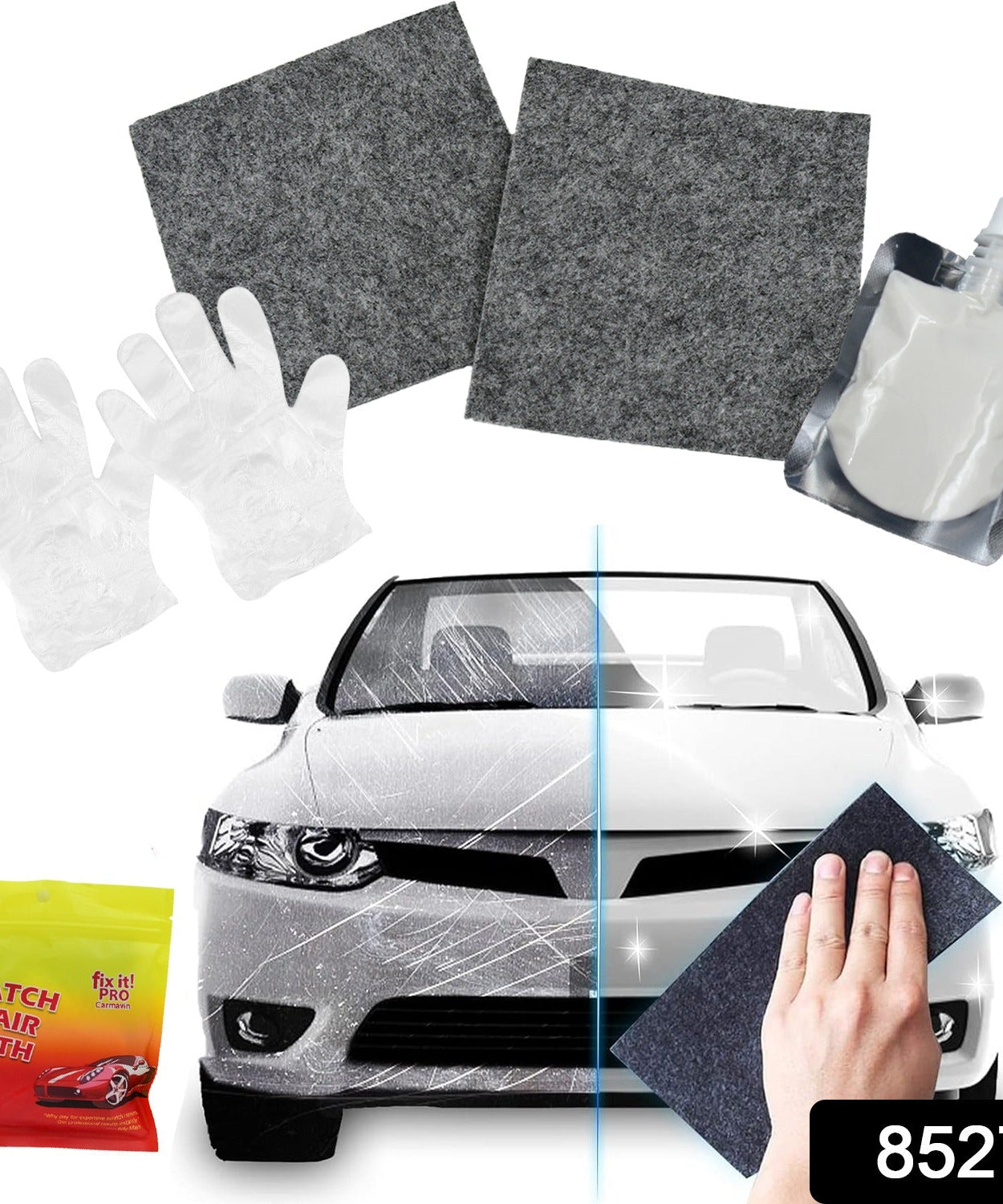 Nano Magic Car Scratch Remover Cloth, Multipurpose Scratch Repair Cloth, Cloth for Car Paint Scratch Repair, Easy to Repair Slight Scratches on the Surface Polishing Repeatable Use for All Kinds of Car (45 ML Repair Solution, 2 Gloves, 2 nano Cloth)