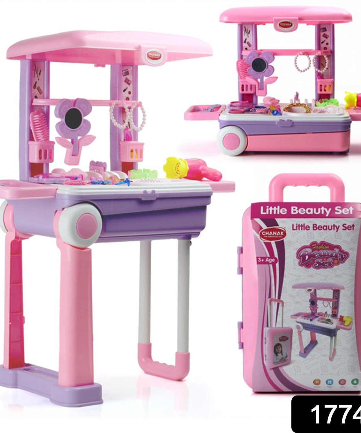 Big Beauty Set Suitcase On Wheel, The Ultimate Beauty Set On Wheels for Girls, Makeup Kit is Easy to Clean & Use, Portable Beauty Set with 25 Pieces for 3 Years BIS Approved. (Beauty Set Trolley)