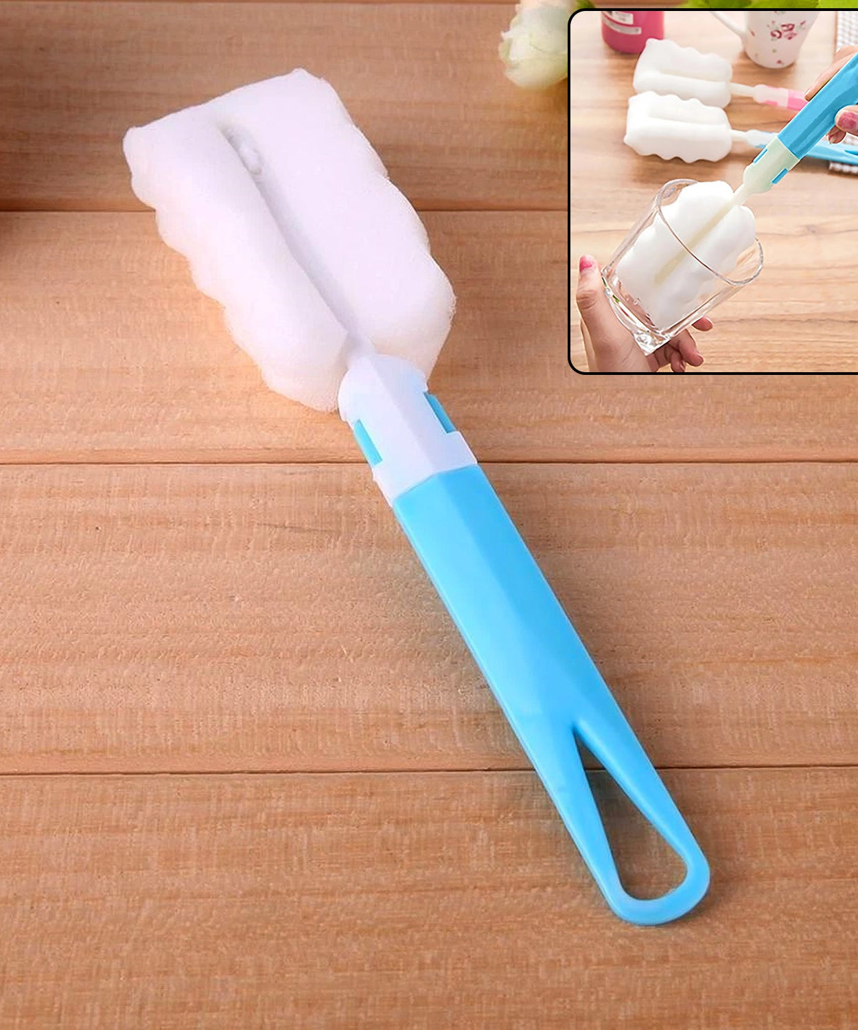 Sponge Cleaning Brush Kitchen Tool Bottle Soft Brush for Dishes| Cleaning Brush Cleaner with Plastic Long Handle, Soft Dish Washing Foam Cleaning Brushes For Cups Mugs Kettles Wine Glasses and Baby Bottles (1 Pc)