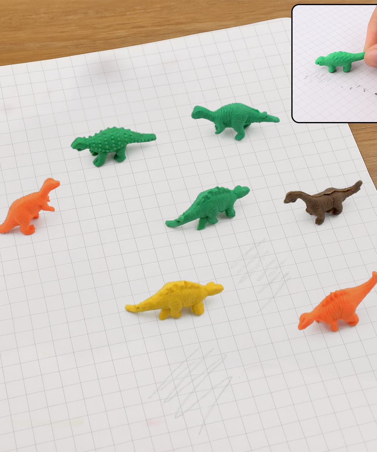 7 Piece Dinosaur Shaped Erasers for Kids - Animal Erasers, 3D Puzzle