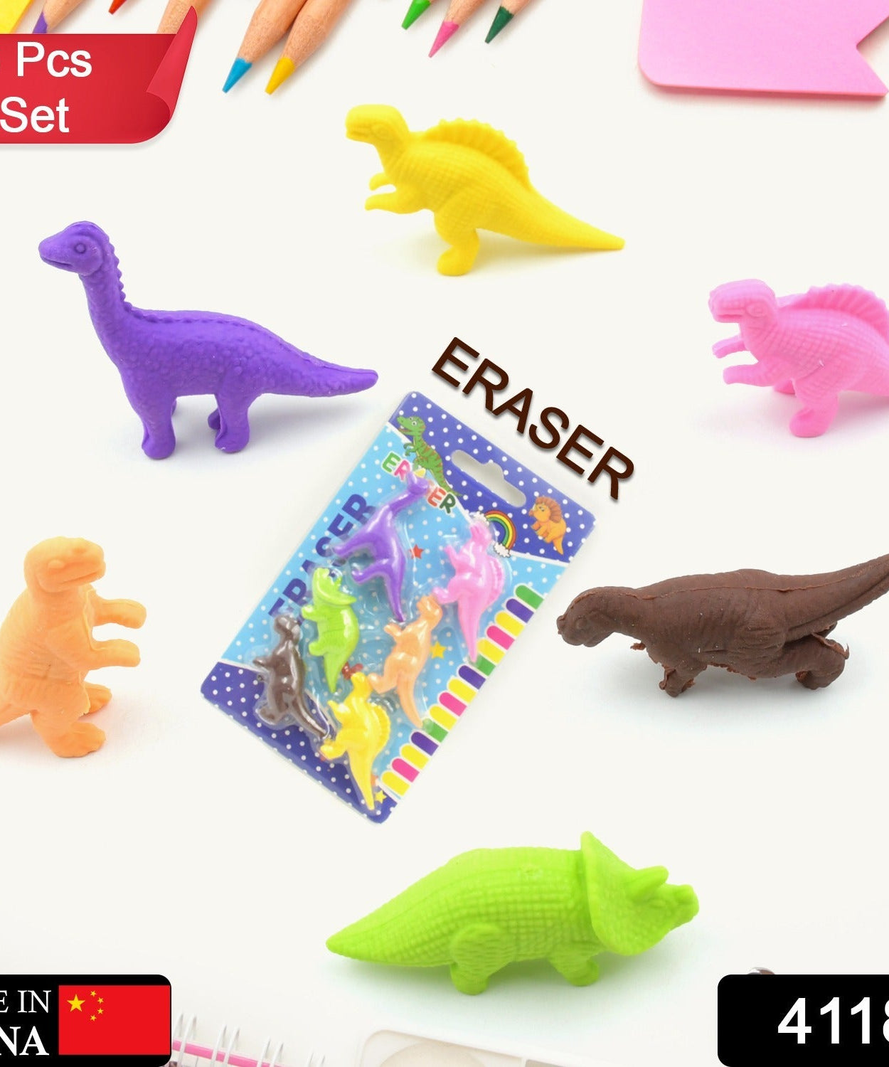 Dinosaur Shaped Erasers for Kids, 3D Puzzle Erasers, Classroom Prizes (6 Pcs Set)