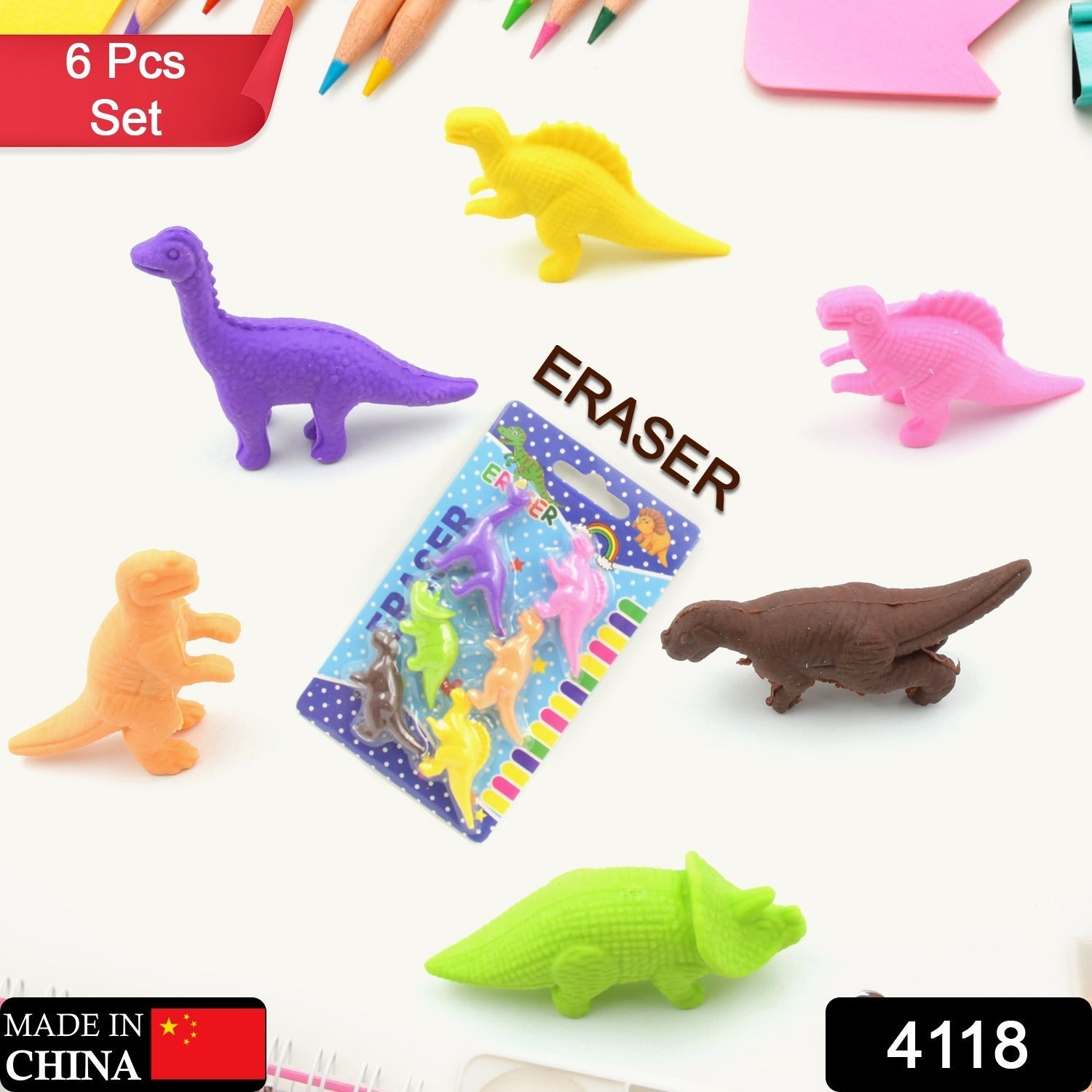 Dinosaur Shaped Erasers for Kids, 3D Puzzle Erasers, Classroom Prizes (6 Pcs Set)
