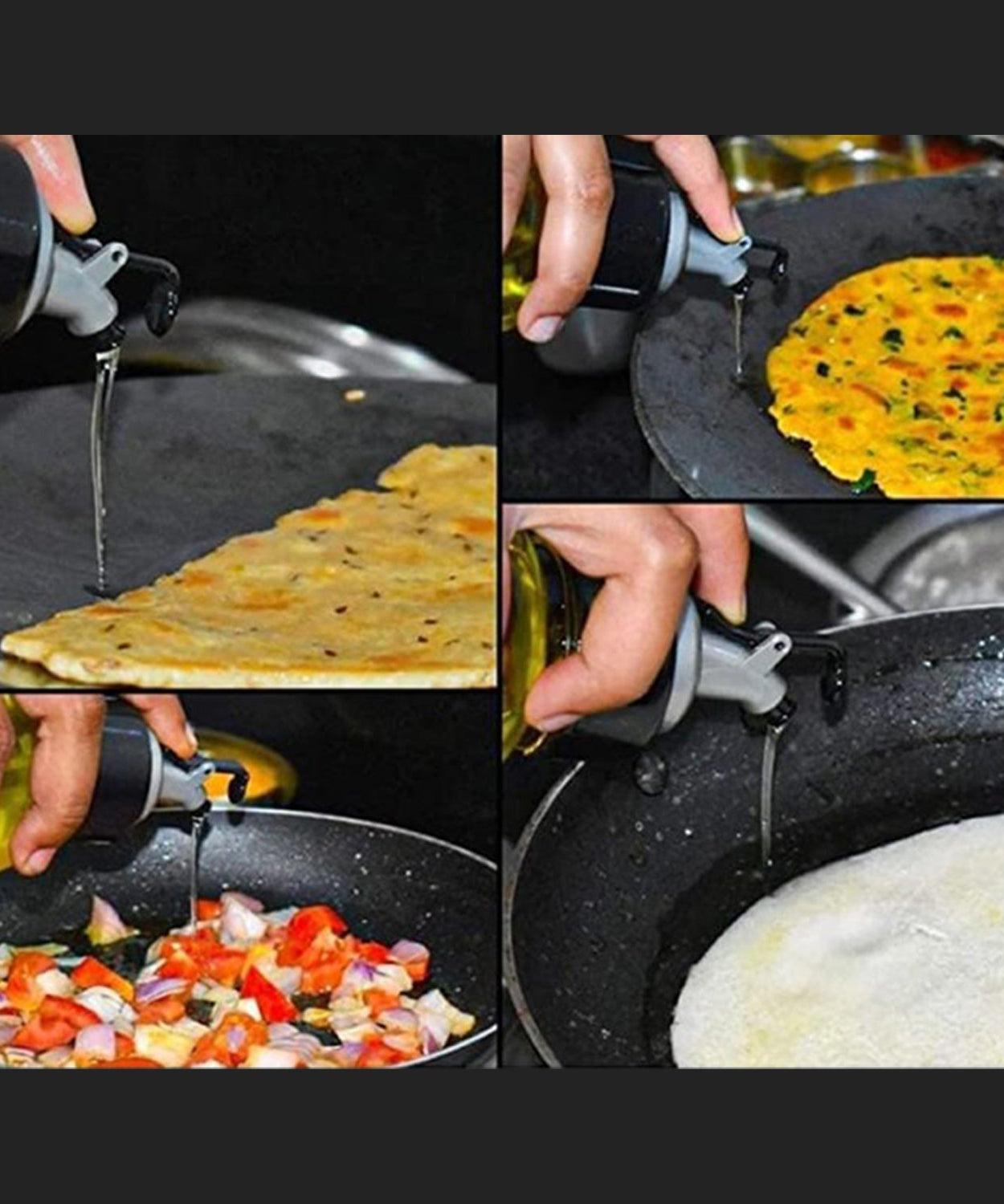 Kitchen oil dispenser with a clear plastic body and secure lid, ideal for controlled pouring.