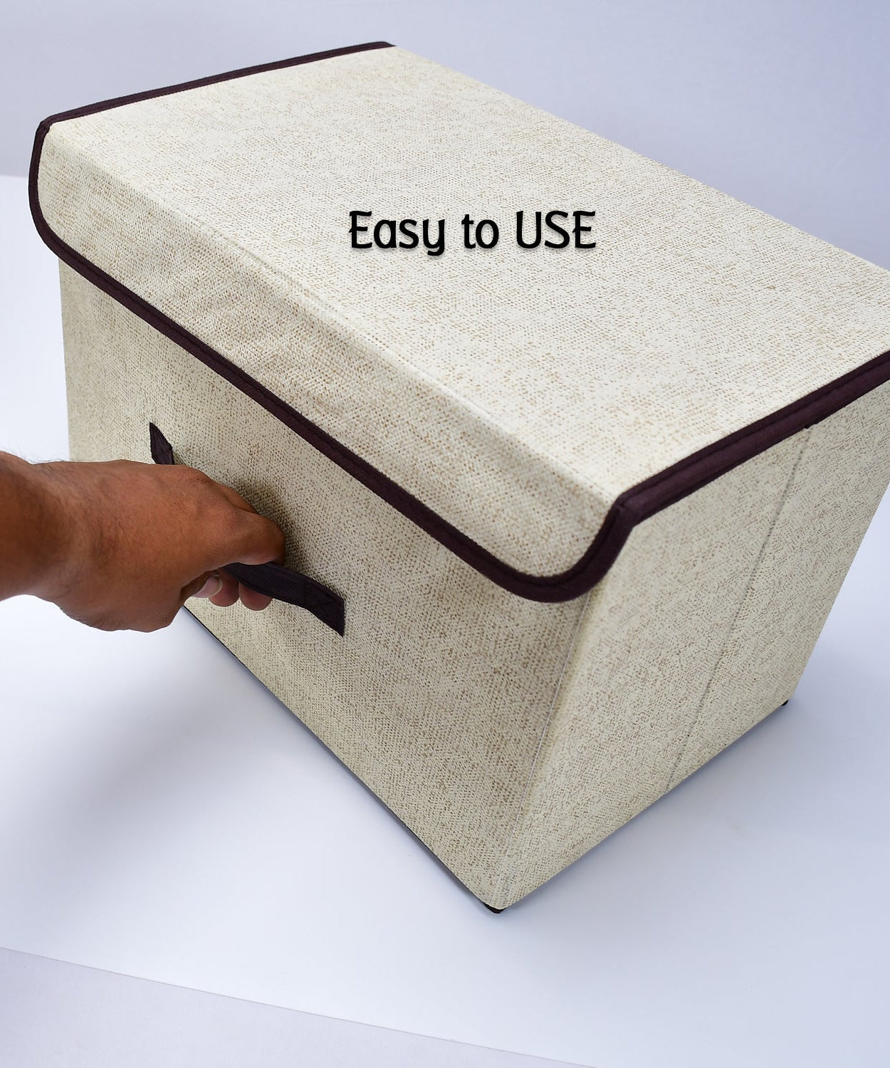 Foldable storage box with lid and handles