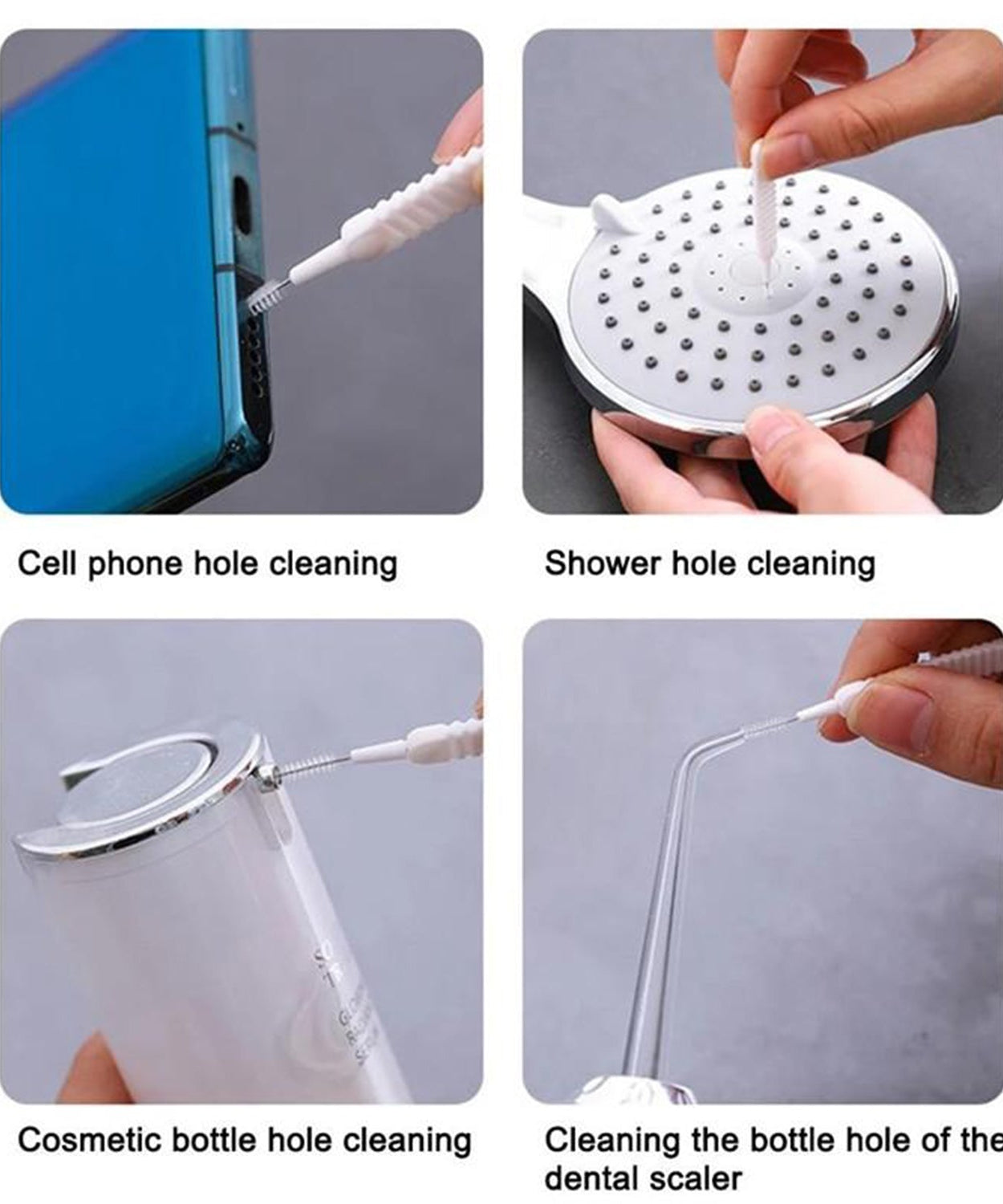 Anti-clogging brushes for shower nozzles