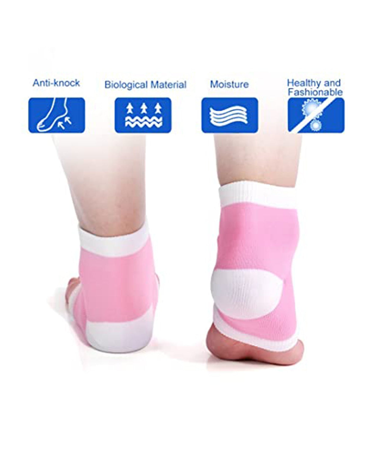 Foot in open toe moisturizing socks, close-up view