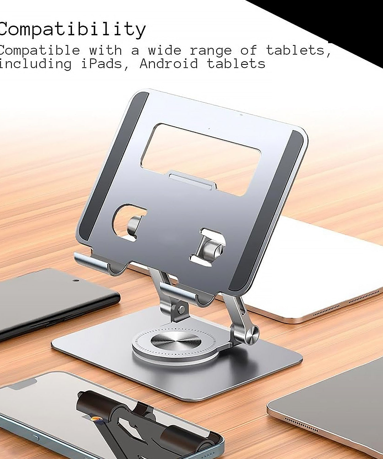 Aluminum Alloy 360°Rotating Bracket, Adjustable Tablet Stand, Portable Foldable Ergonomic Tablet Support
