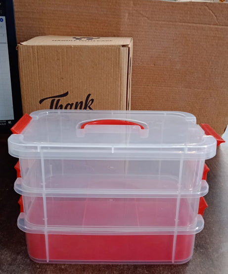 3-Layer Multi-Purpose Transparent Plastic Storage Carry Box with Handle