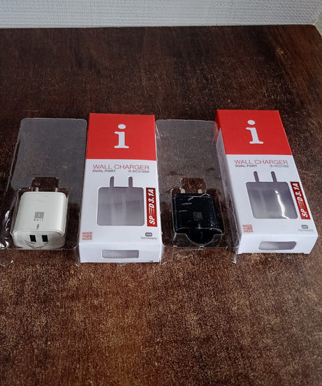 iBall Dual USB Wall Charger 5V/3.1A – High-Speed Dual Port Fast Charging Adapte (1 Pc)