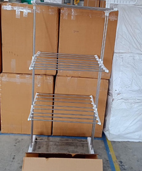 3-Tier Foldable Stainless Steel Cloth Drying Stand with Wheels