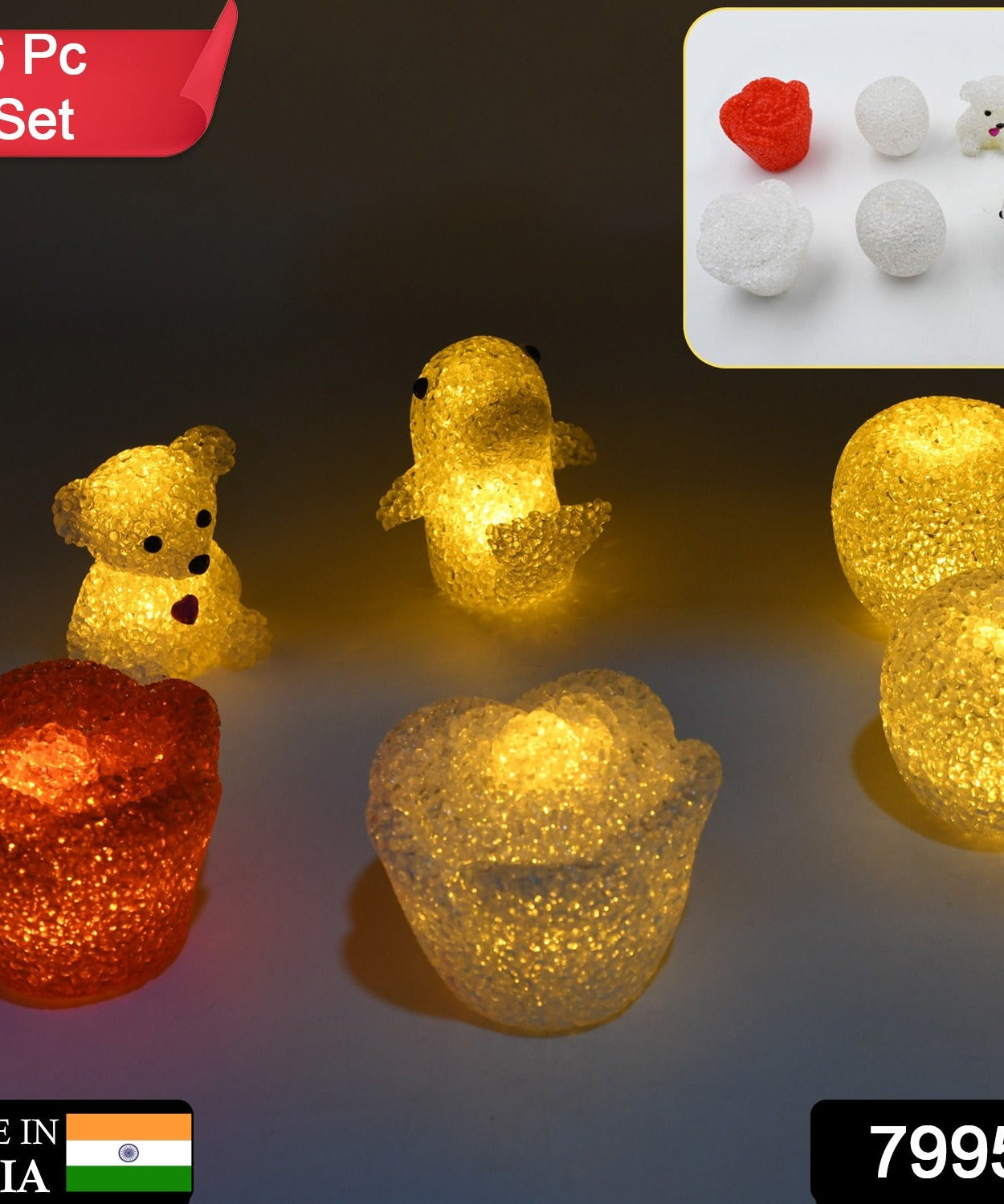 MULTI SHAPE SMALL LIGHT LAMPS LED SHAPE CRYSTAL NIGHT LIGHT LAMP (6 PC SET)