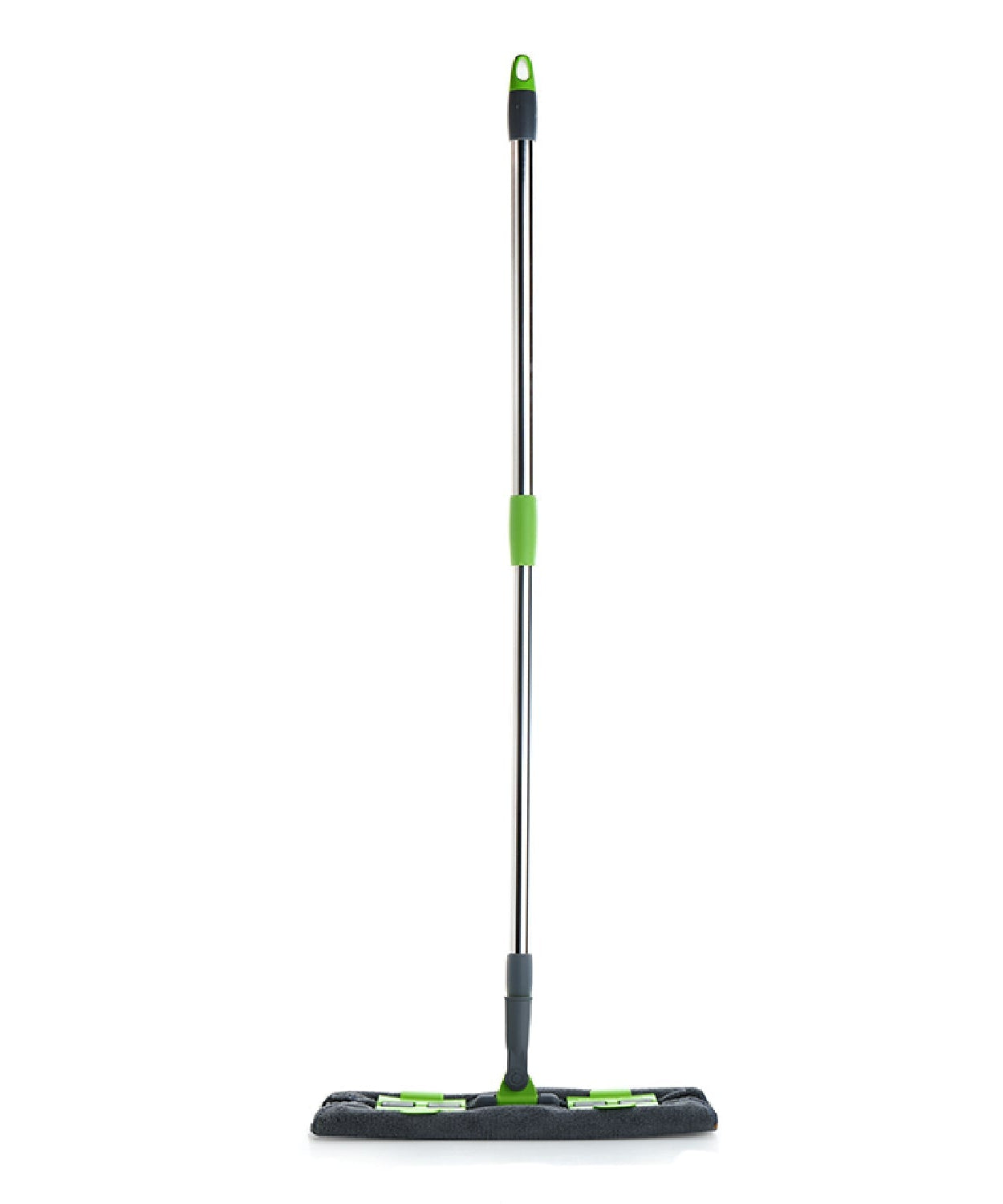 Flat mop for wet and dry use, microfiber, with rotating head and telescopic handle.