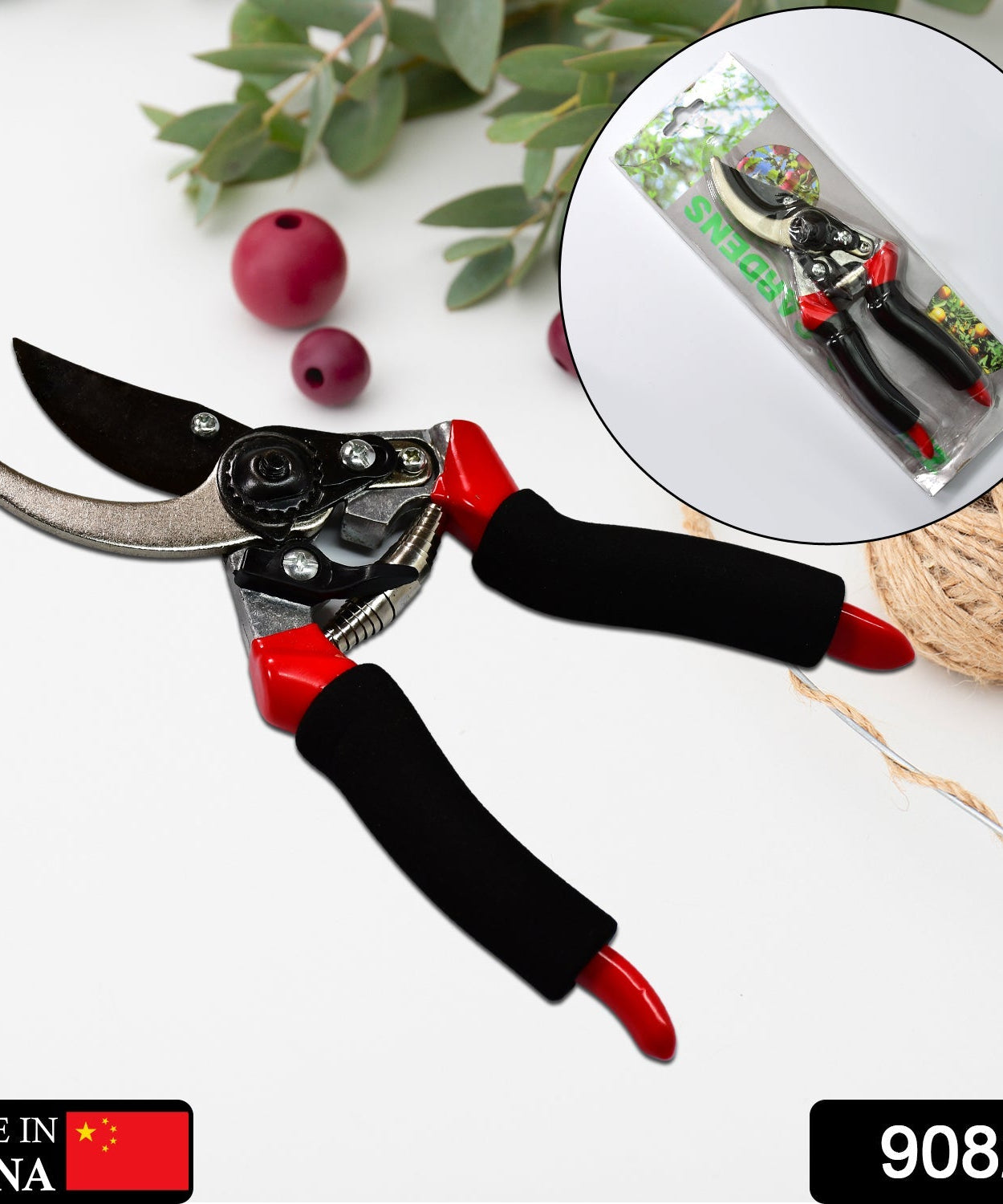 Red pruning shears, 21cm sharp garden scissors