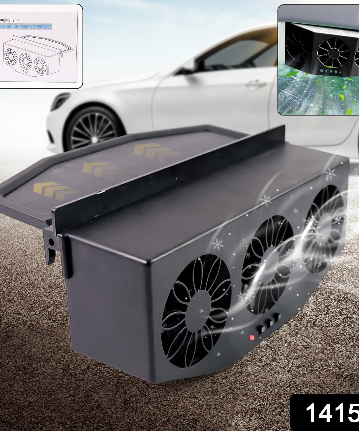 Triple Fan Solar Powered Car Exhaust Ventilation System with USB Charging