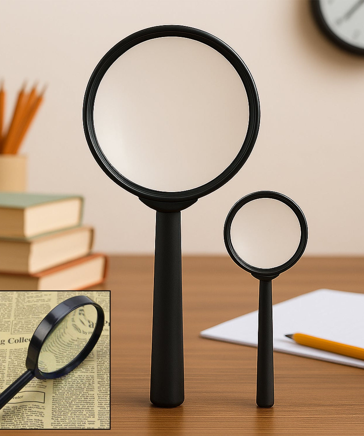 Magnifying glass Lens - reading aid made of glass - real glass magnifying glass that can be used on both sides - glass breakage-proof magnifying glass, Protect Eyes, 90mm & 60mm (2pc Set)