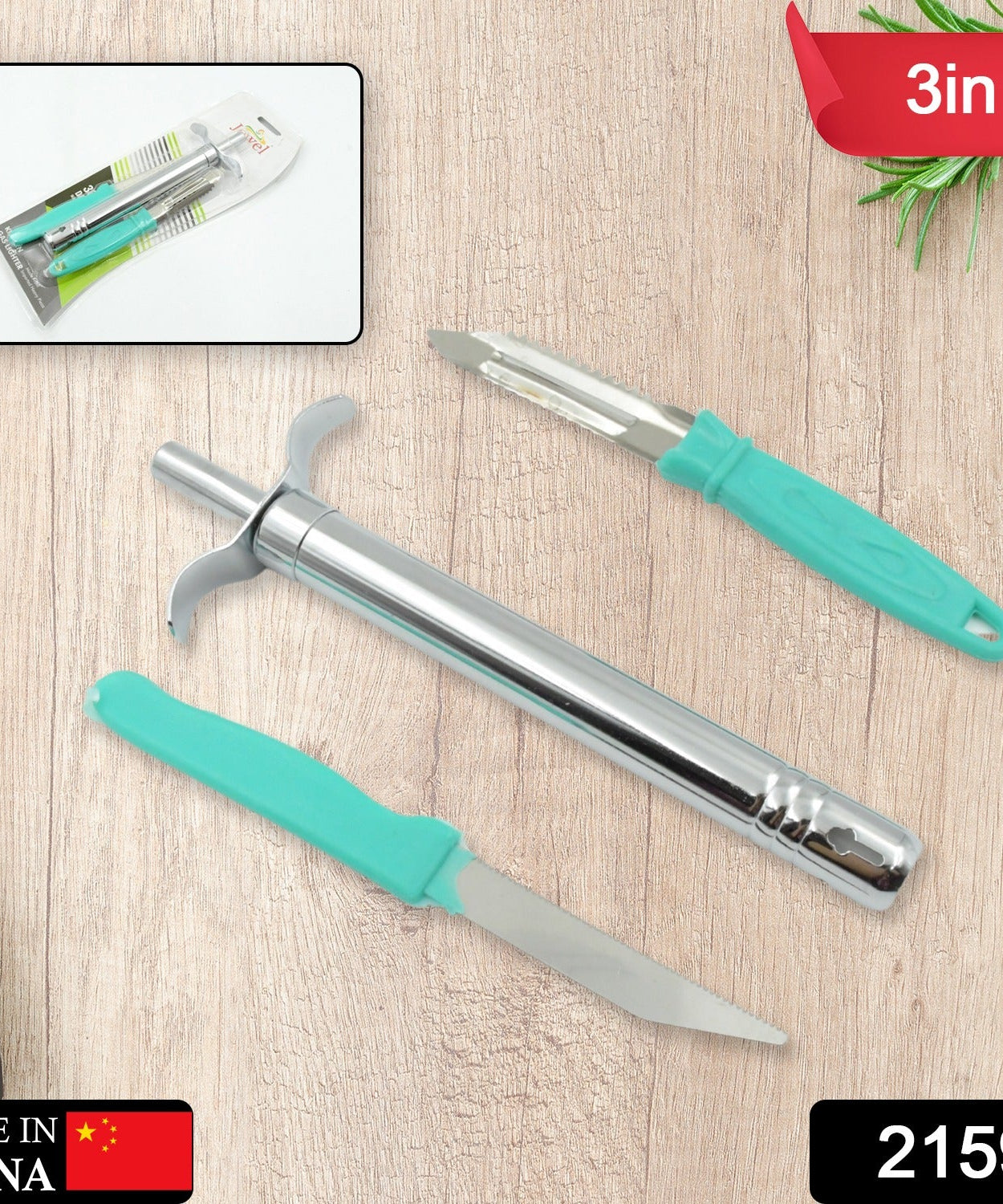 Stainless steel knife with peeler and lighter