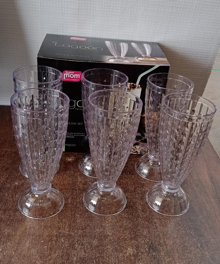 Supermom Transparent Plastic Milkshake Glass Set (400ML / 6 Pc)
