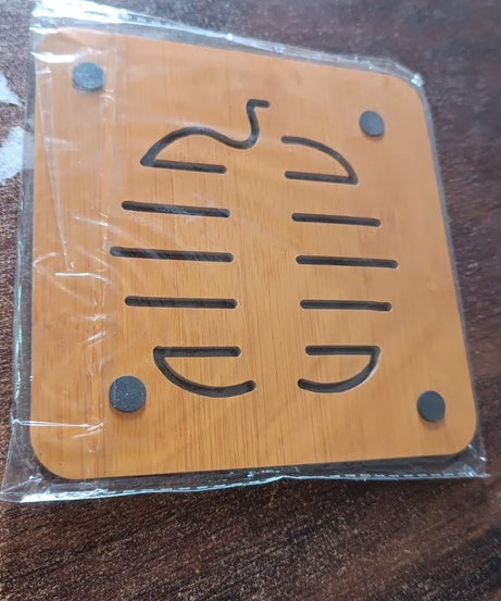 Square Bamboo Wood Table Place mat Hot Pot Cup Mat Tea Coaster(14×14 Cm / 1 Pc)