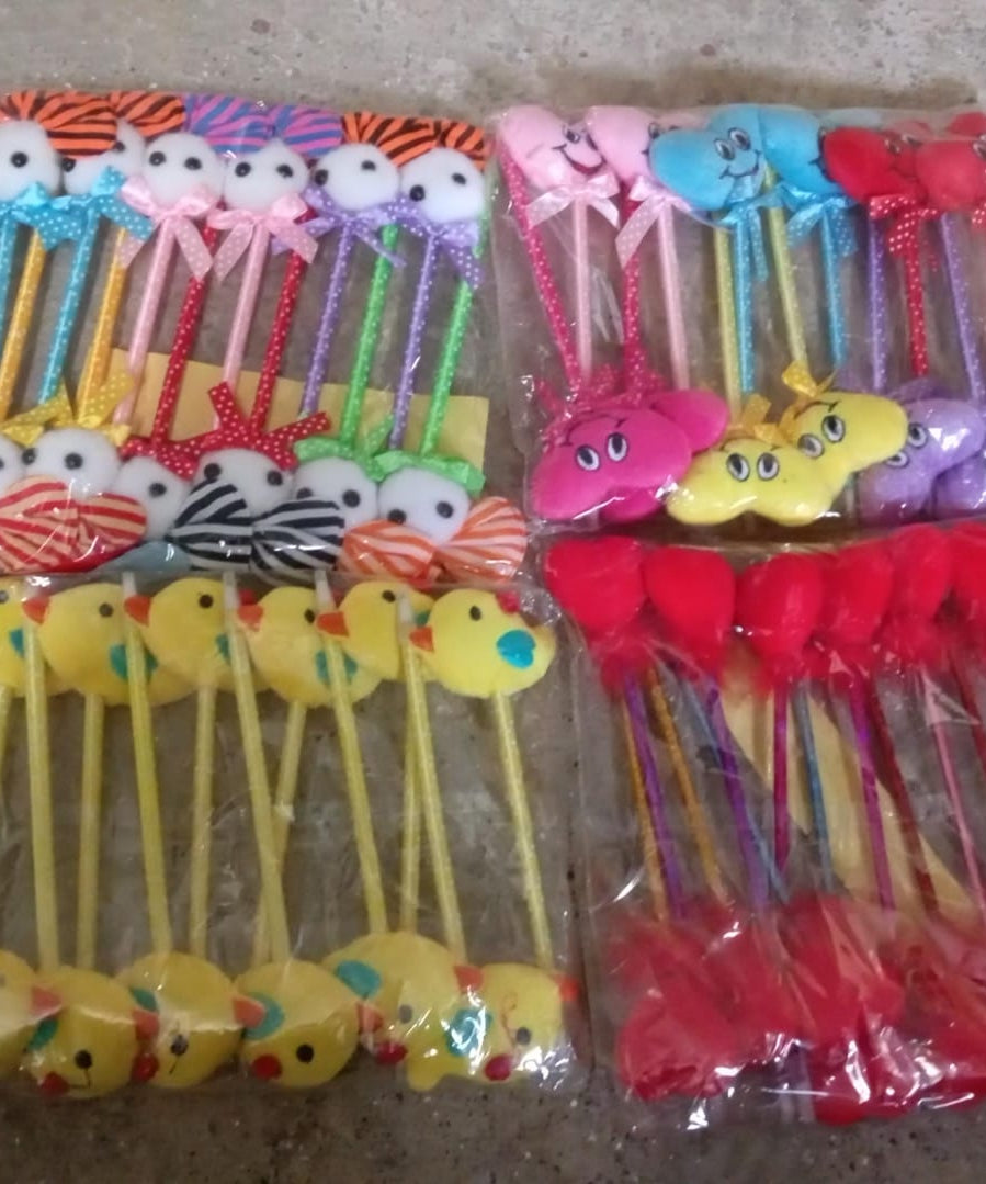 Cute Cartoon Shape & Heart Design Facy Writting Pen Attached Rattle | Ball Pen Smooth Writing For Wedding , Events & Multiuse Pen  Best Pen l Use for Kids (12 Pcs Set Mix Design & Color)