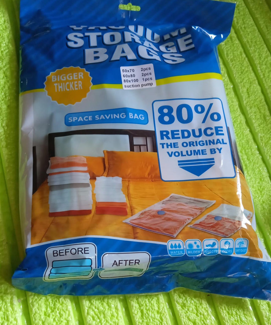 Vacuum Storage Bags with Suction Pump & Shirt clips - Vacuum Bags - Big Capacity Vacuum Seal Bags for Travel Clothes Blankets Pillows, Compression Bags | Space Saver Vacuum Storage Bags (5 Pcs Set)