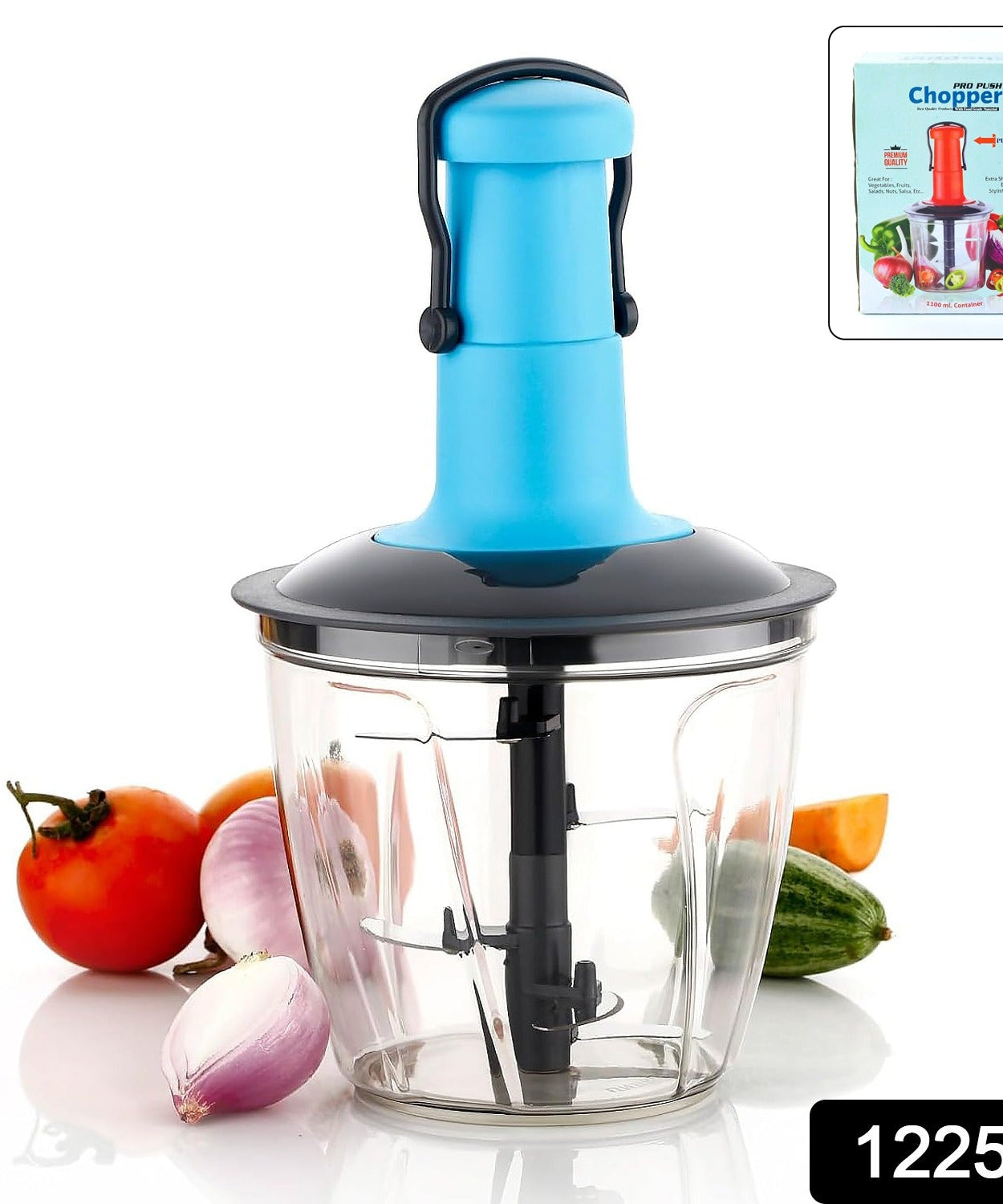 6 Blades Manual Hand-Press Vegetable Chopper (1100 ML / Mix Color)