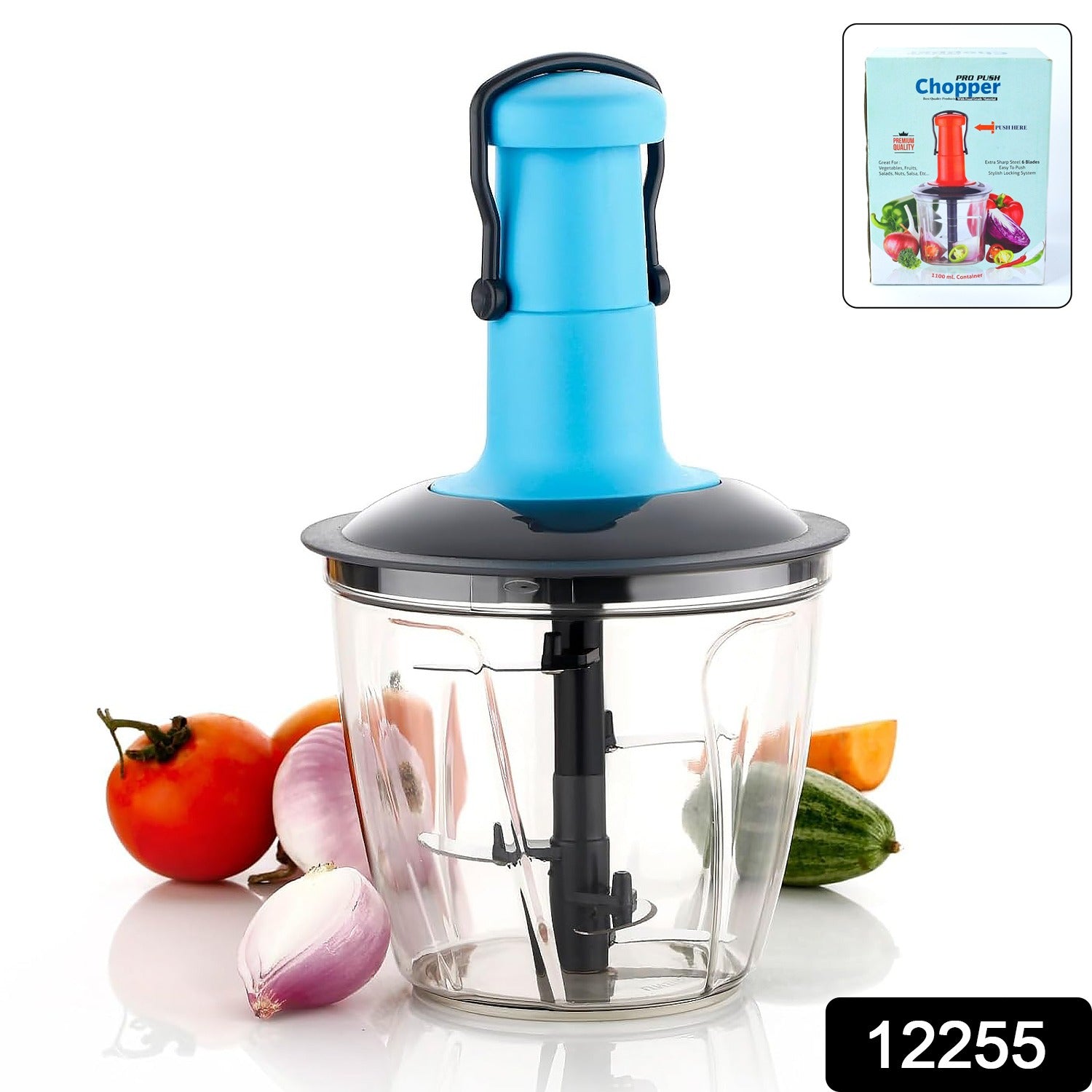 6 Blades Manual Hand-Press Vegetable Chopper (1100 ML / Mix Color)
