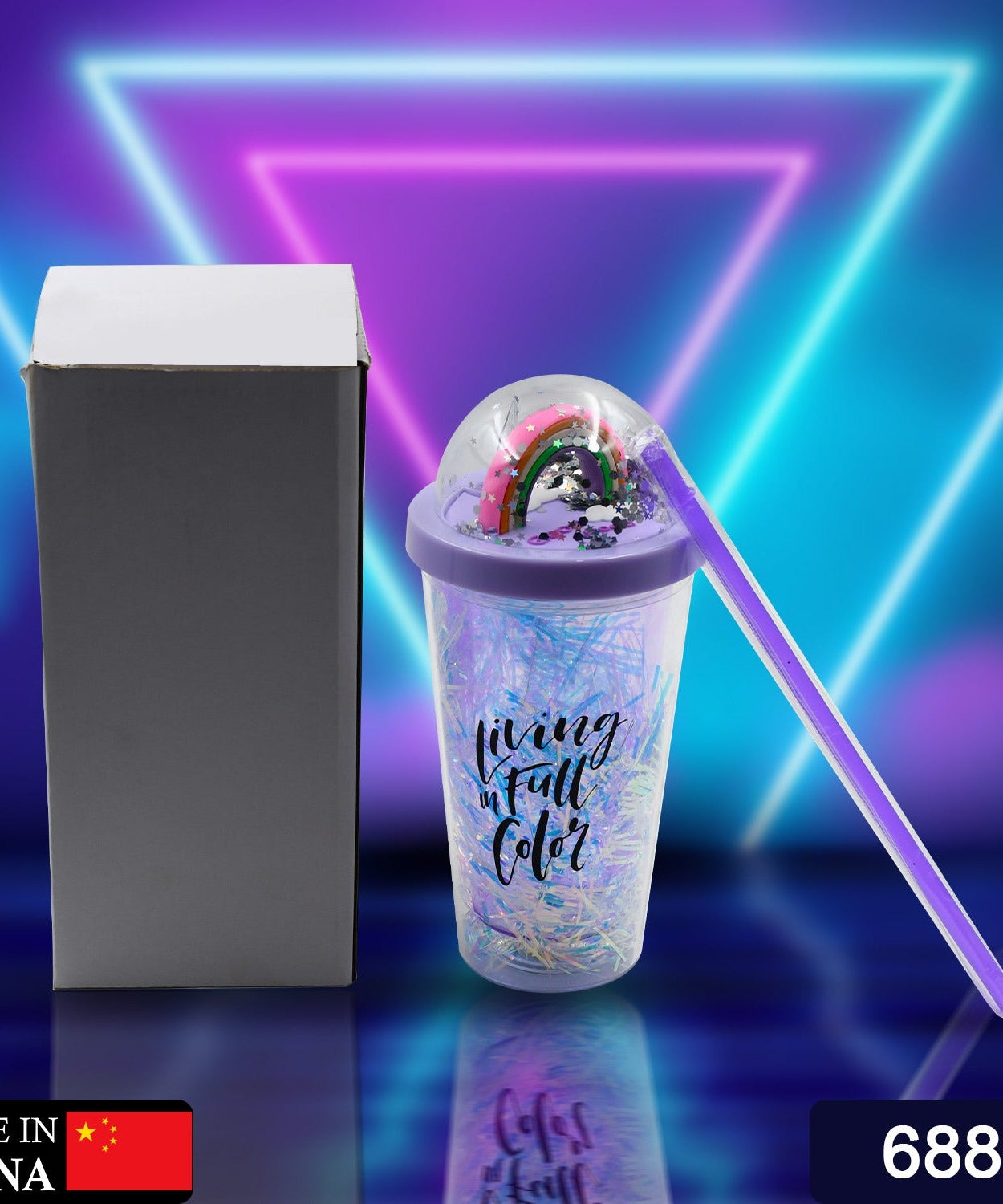 Plastic tumbler with straw and LED light
