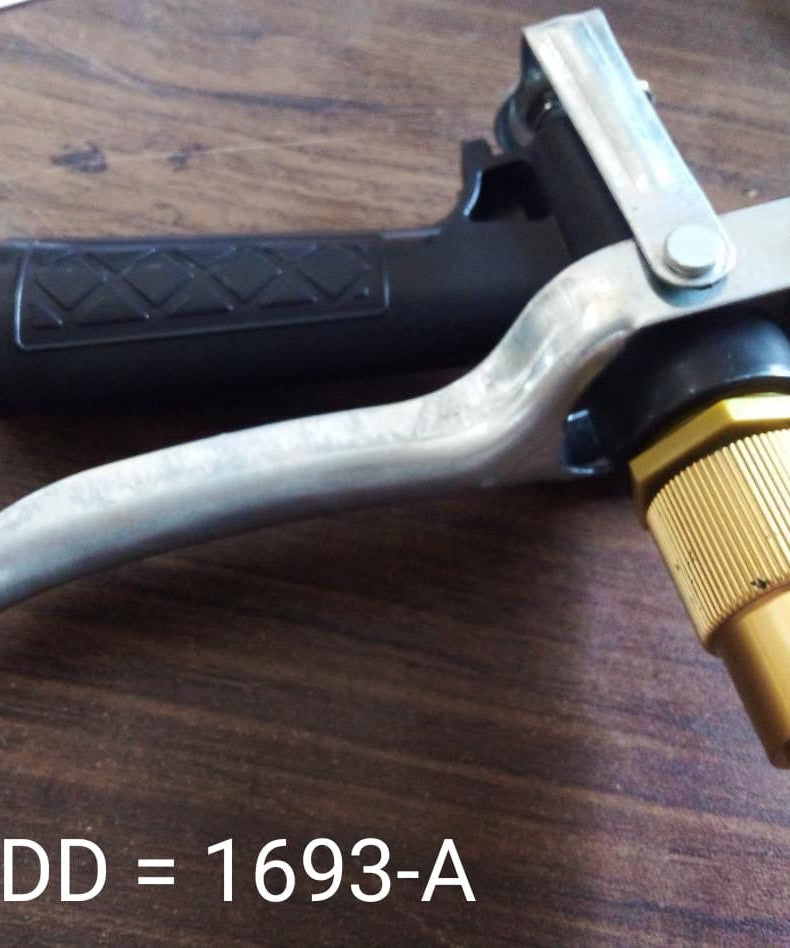 Gold trigger water nozzle for hoses, lever design, durable for long-lasting use.