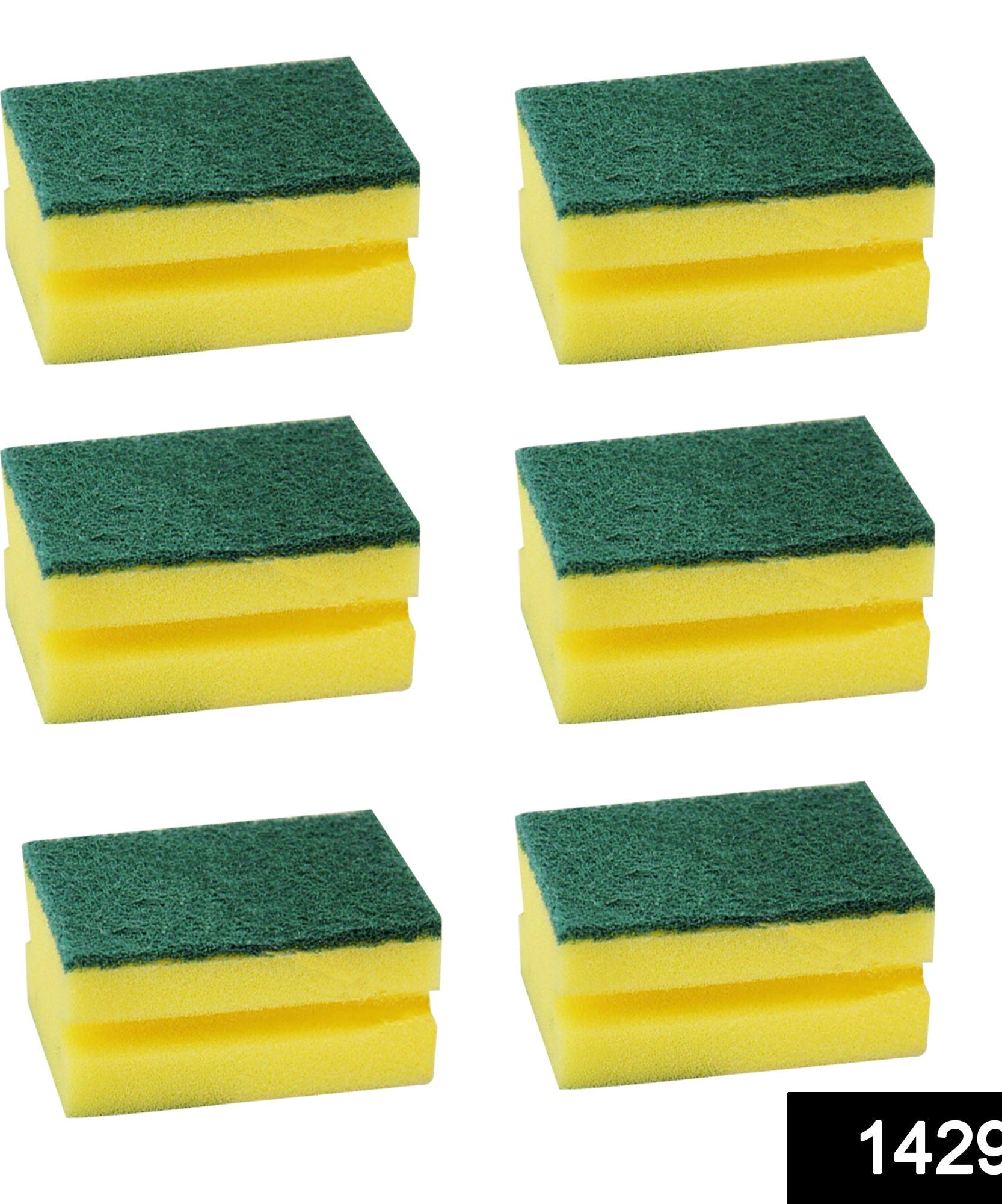 Dual-sided scrub sponge, ideal for kitchen sink and bathroom cleaning, effective on tough stains.