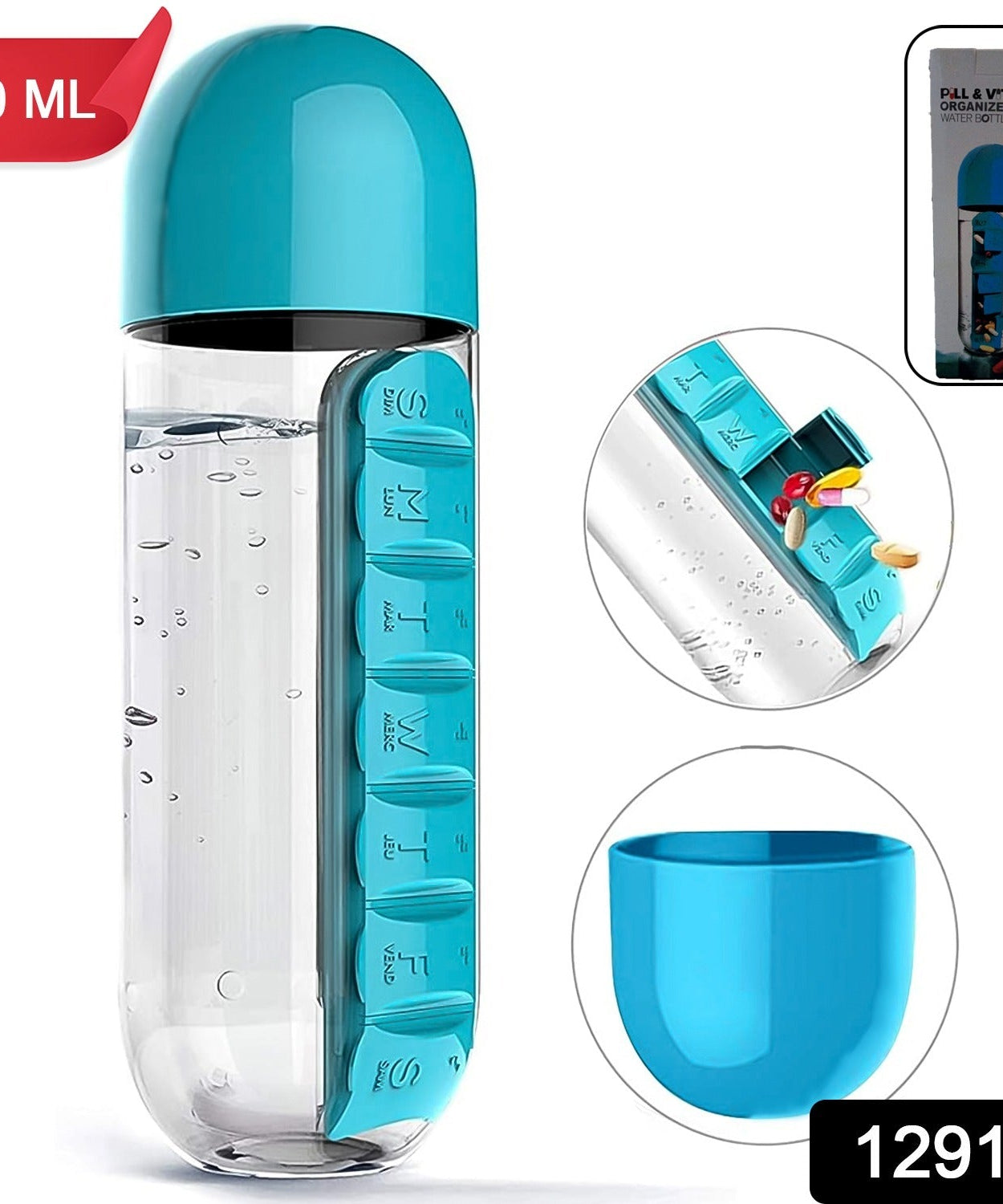 Multi-Use Pill & Water Bottle for Travel (600 Ml, Mix Color)