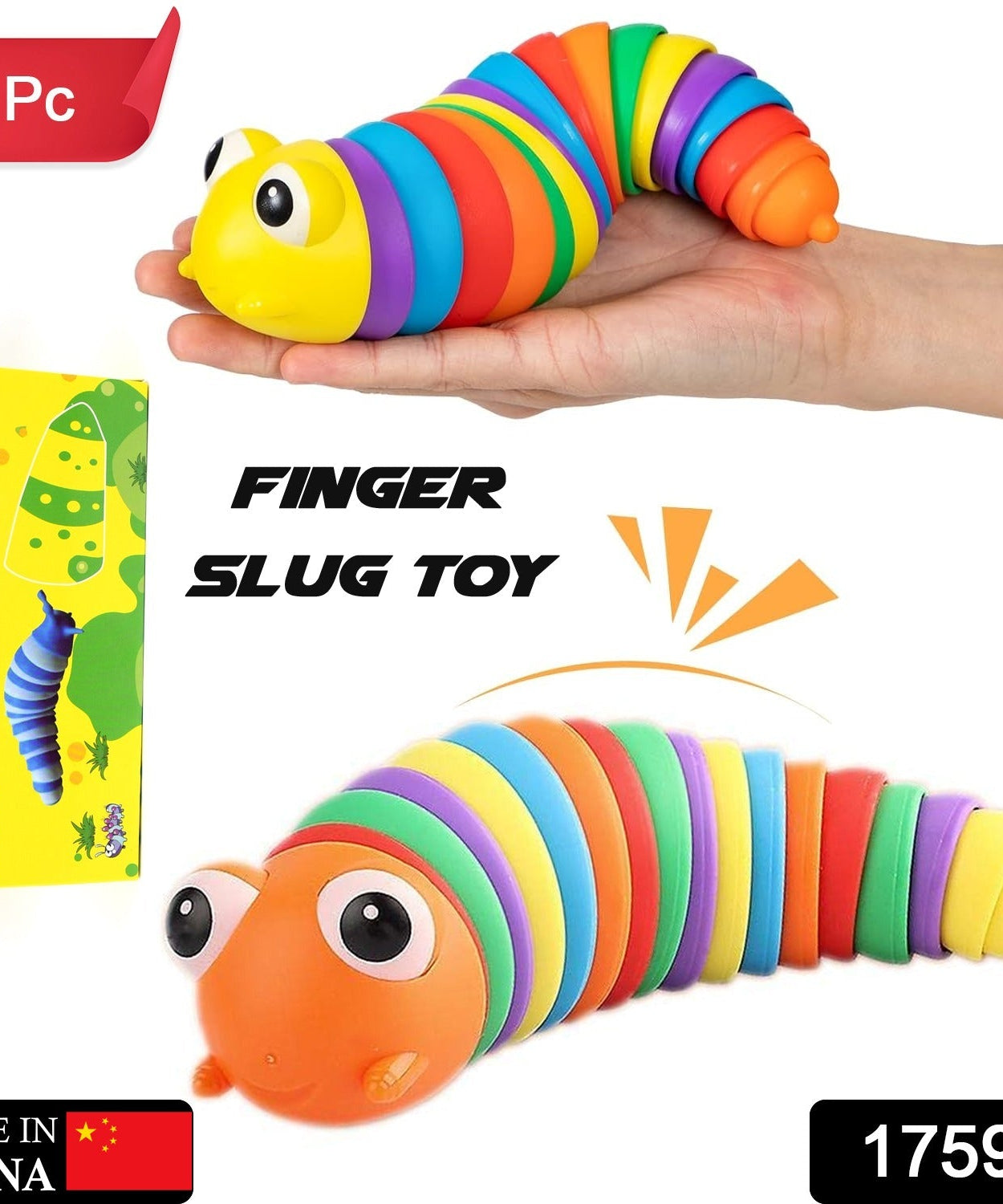 3D Rainbow Color Plastic Slug Fidget Toys, Stress Relieving Toy, Sensory Slug Toy for Boys and Girls, Finger slug Toy, for Autistic, Caterpillar Fidget Toys Stress Relief Gifts for Toddlers Kids Adults  (1 Pc)