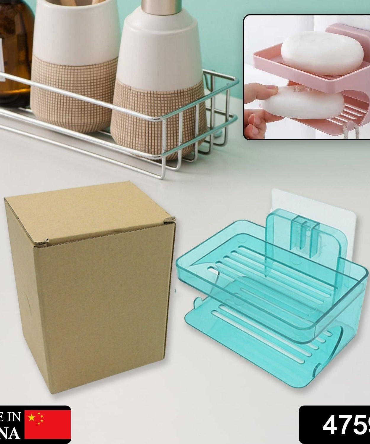 Double-layer plastic soap dish with hook, wall-mounted