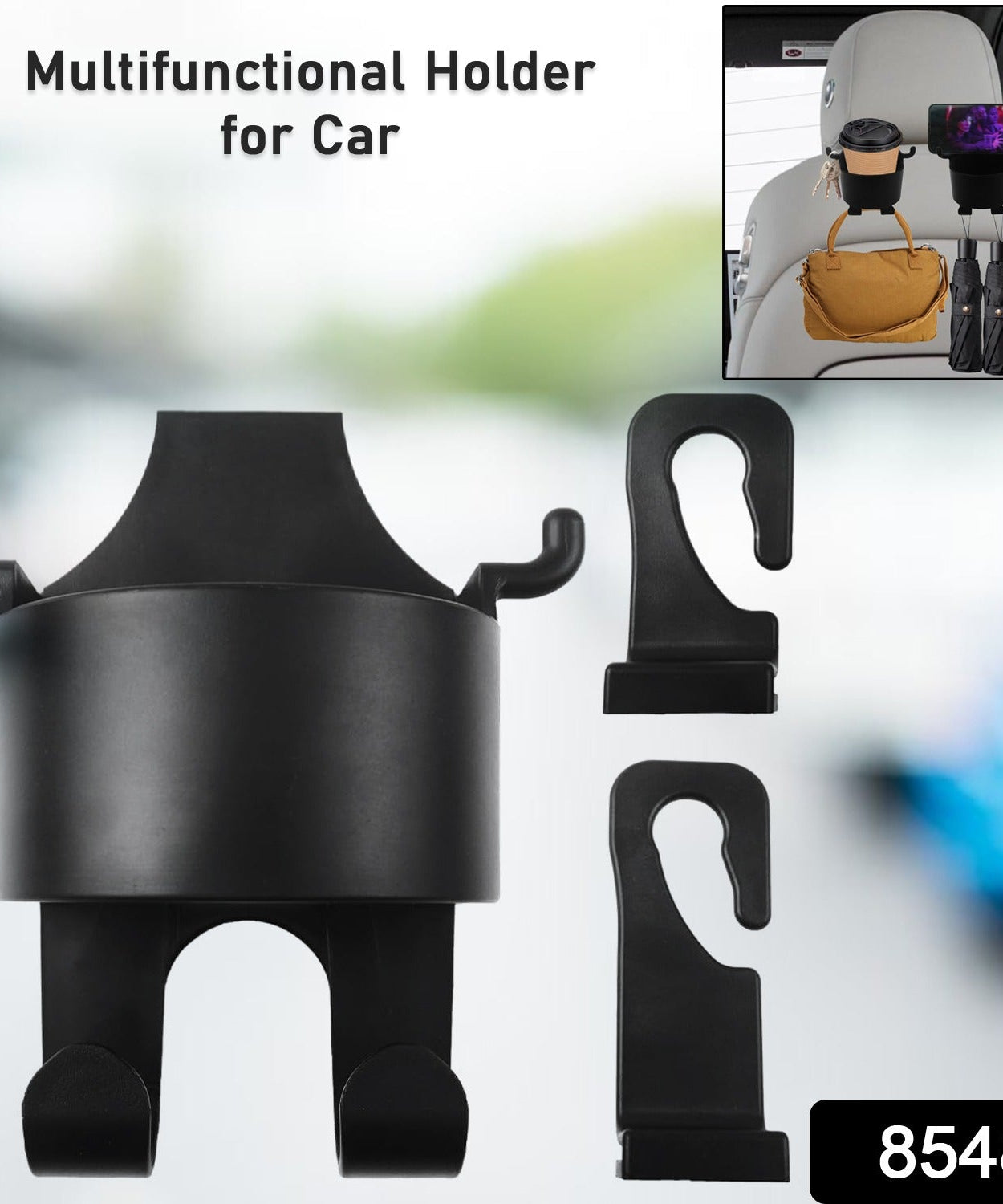 Car Headrest Backseat Organizer, 3 in 1 Automotive Cell Phone Drink cupholder Adapter with Headrest Hooks for Kids and Adults, Multifunctional Storage for Car Travel Accessories