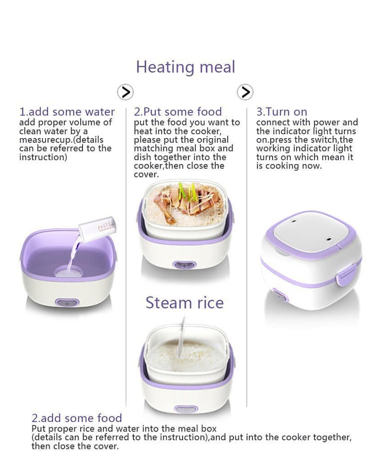 Electric Lunch Box Portable Food Warmer Food Heating Lunch Box Removable Food-Grade Stainless Steel Compartments, 220V 200W, for Car, Truck, office 