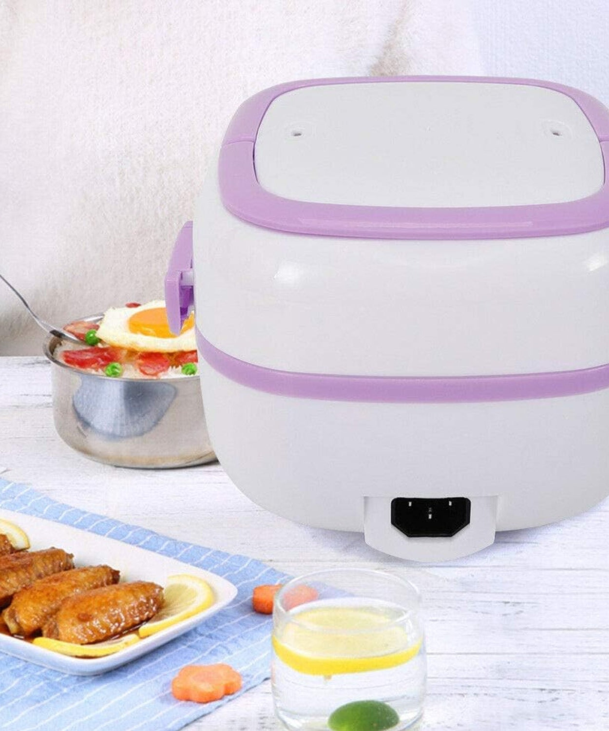 Electric Lunch Box Portable Food Warmer Food Heating Lunch Box Removable Food-Grade Stainless Steel Compartments, 220V 200W, for Car, Truck, office 