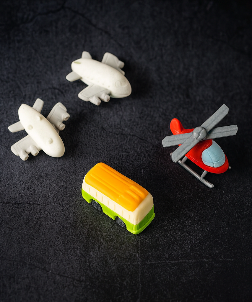 Vehicle Pattern Eraser School Stationery Use Eraser (4 Pc Set)