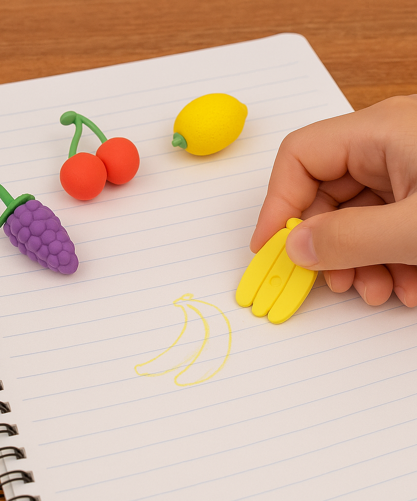 Mini Cute Vegetables and Fruits Erasers or Pencil Rubbers for Kids, 1 Set Fancy & Stylish Colorful Erasers for Children, Eraser Set for Return Gift, Birthday Party, School Prize, 3D Erasers  (4 pc Set)