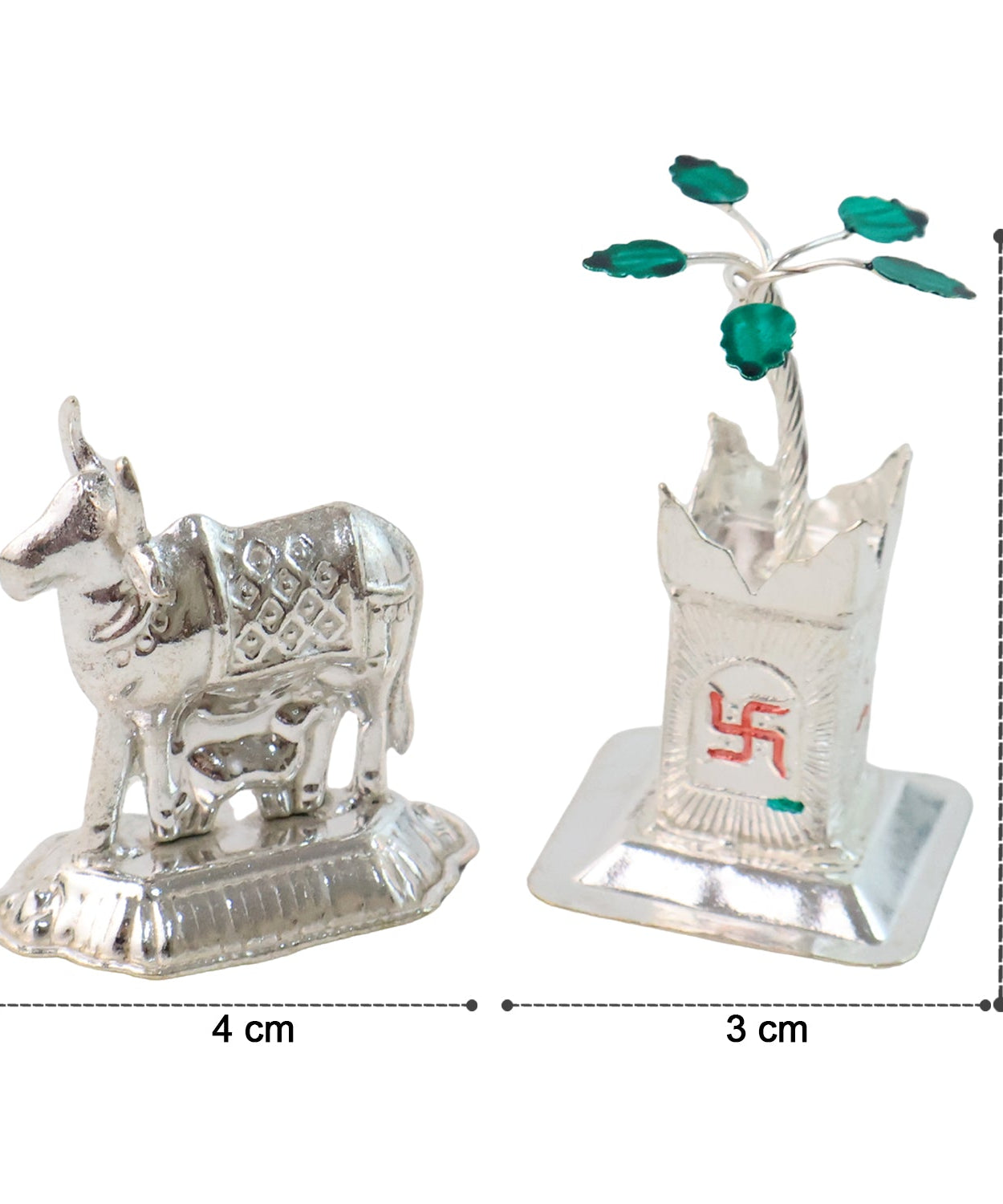 Silver-Plated Kamdhenu Cow & Tulsi Plant Pair – Pooja & Home Décor