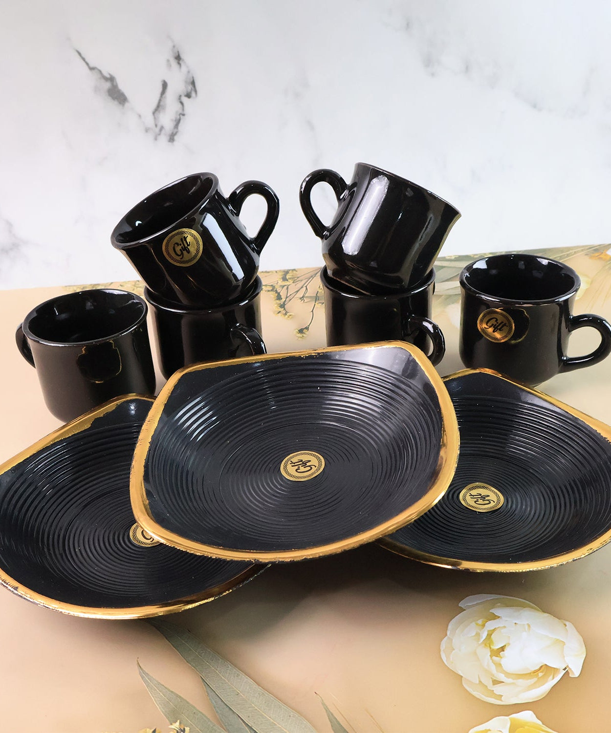 Sweet Buzz 9-Piece Seashell Ceramic Cup Set – Ideal for Home & Gifts