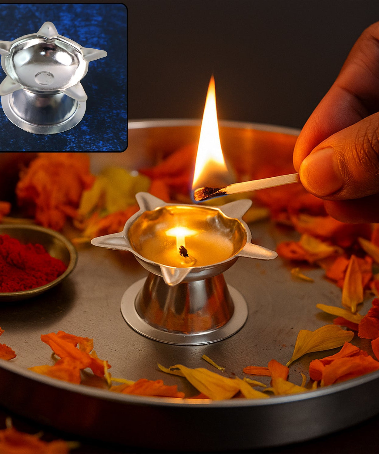 Stainless Steel Lotus Design Diya (1 Pc)