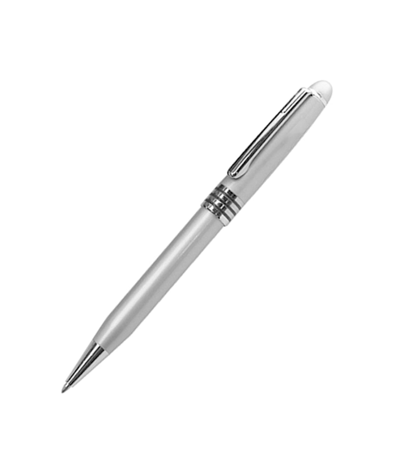 Classic silver ballpoint pens in a pack of 50, showing their design and quantity