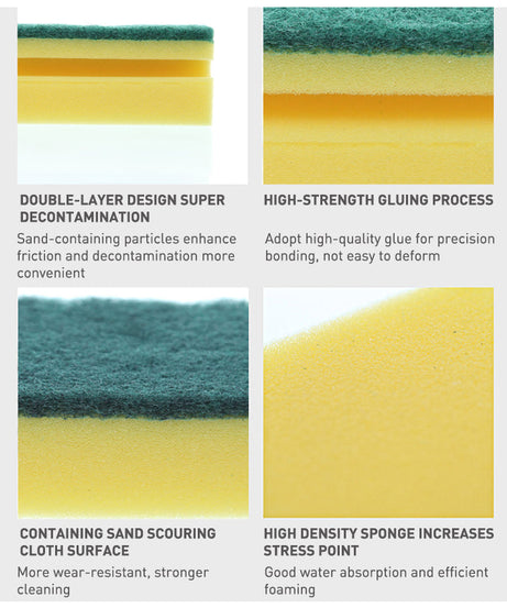 2-in-1 scrub sponge, ideal for tough kitchen and bathroom cleaning tasks.