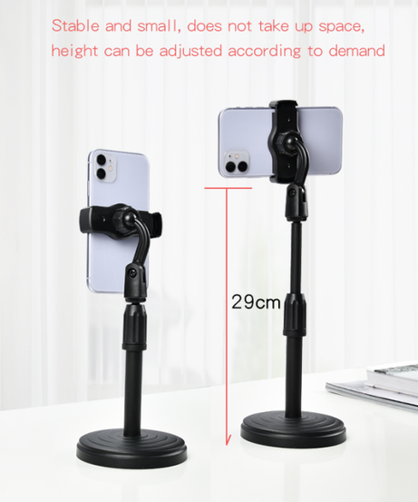 Desktop mobile phone holder, height adjustable, perfect for hands-free viewing on table tops.